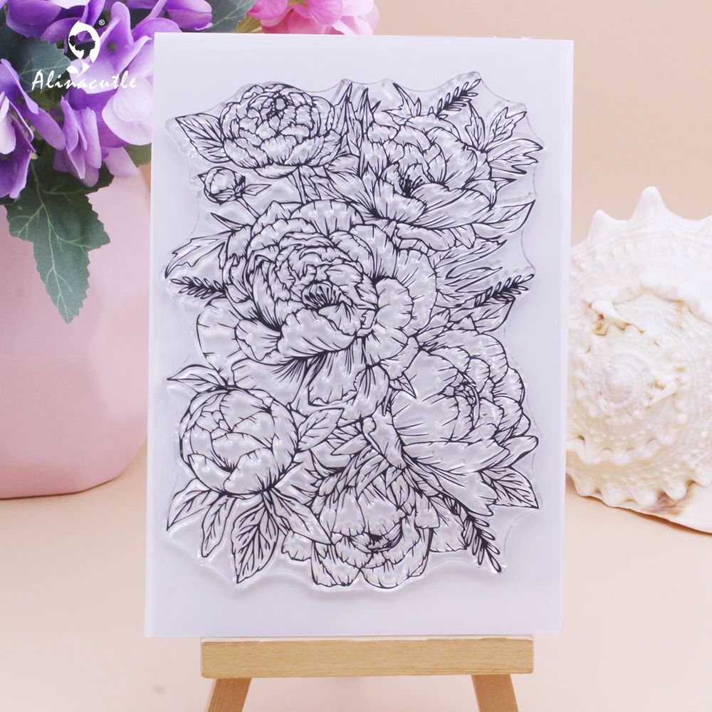 

Alinacutle Clear Stamp Large Peony Scrapbooking Handmade Card Album Paper Craft Rubber Transparent Silicon Stamp