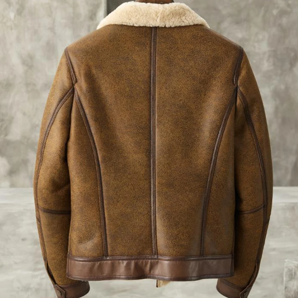 Men's Shearling Jacket Men Genuine Leather Jacket B3 Bomber Jacket Vintage Brown