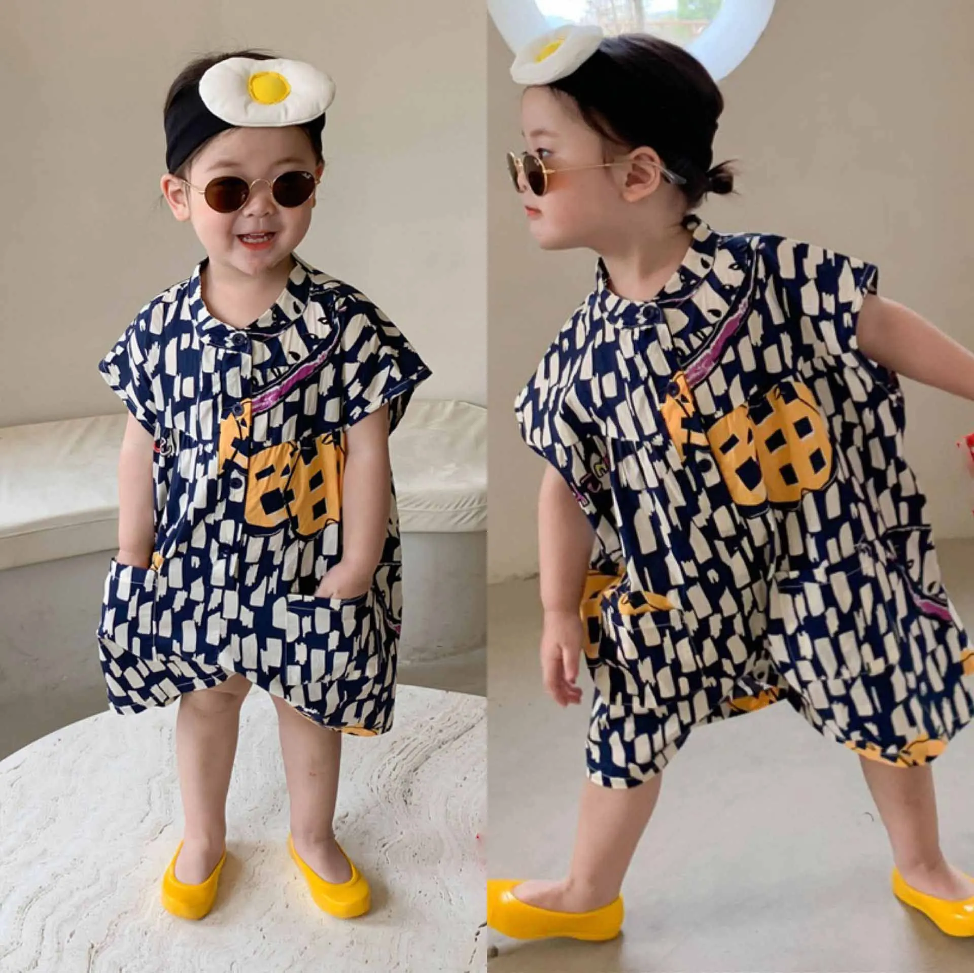 Combinaison à carreaux pour enfants, tenues de style d\'été, shorts de dessin animé pour garçons et filles, pantalons pour tout-petits, barboteuses