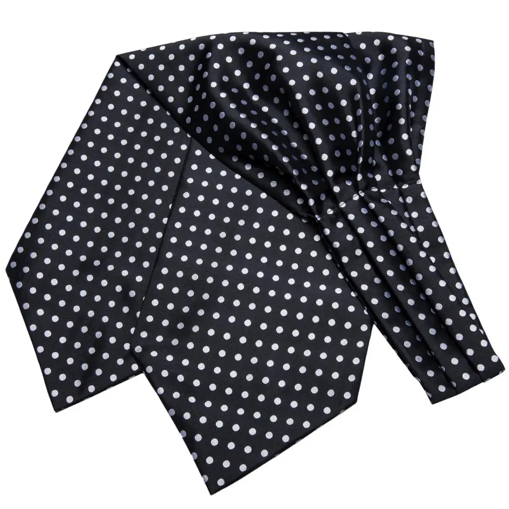 Hi-Tie-conjunto de gemelos de seda Vintage para hombre, corbata de puntos blancos y negros, traje de vestido Jacquard Ascot, regalo de alta calidad