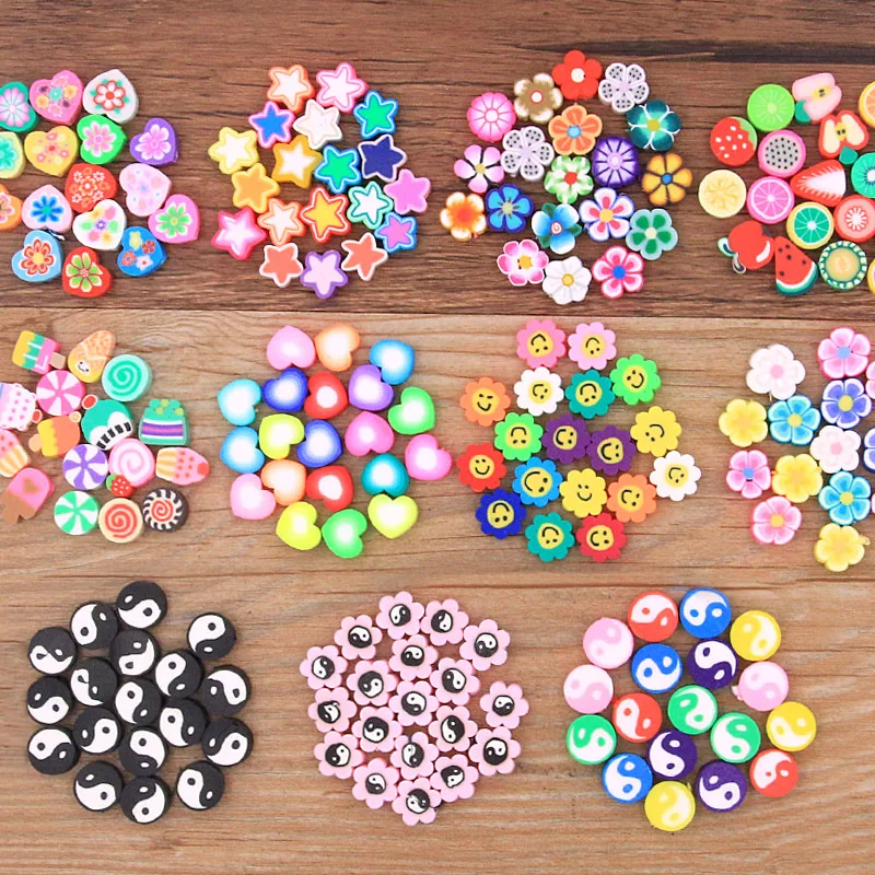 30 pçs 22 estilos de cores mistura frutas flor estrela fofoca forma argila espaçador contas polímero para fazer jóias diy artesanal acessórios