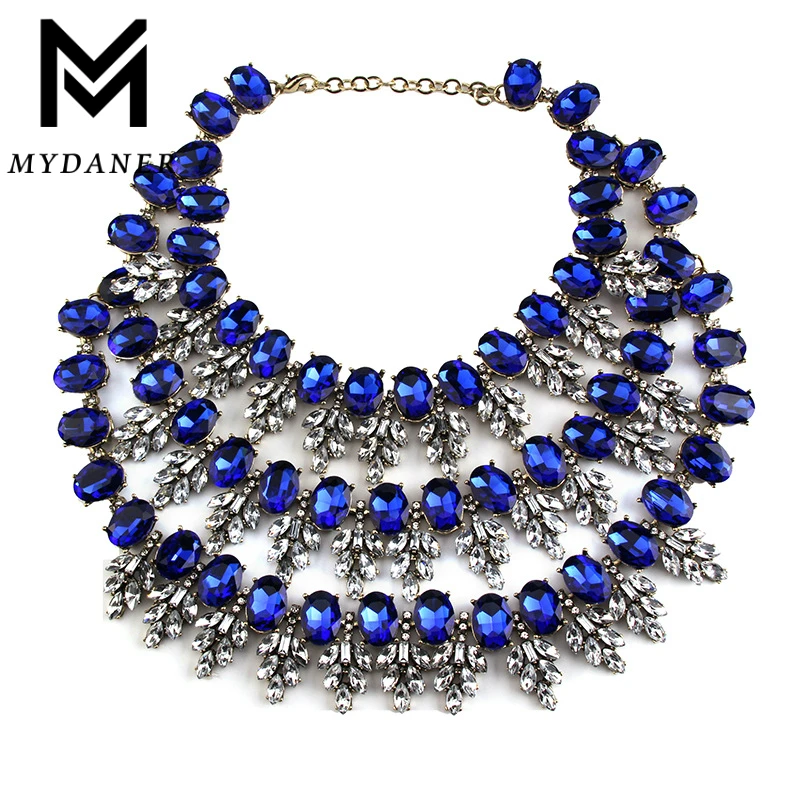 MYDANER Hot Sale Women Crystal Choker Gem Beads Boho Collier Femme Multilayer Statement Pendant Collar Maxi Necklace for Women