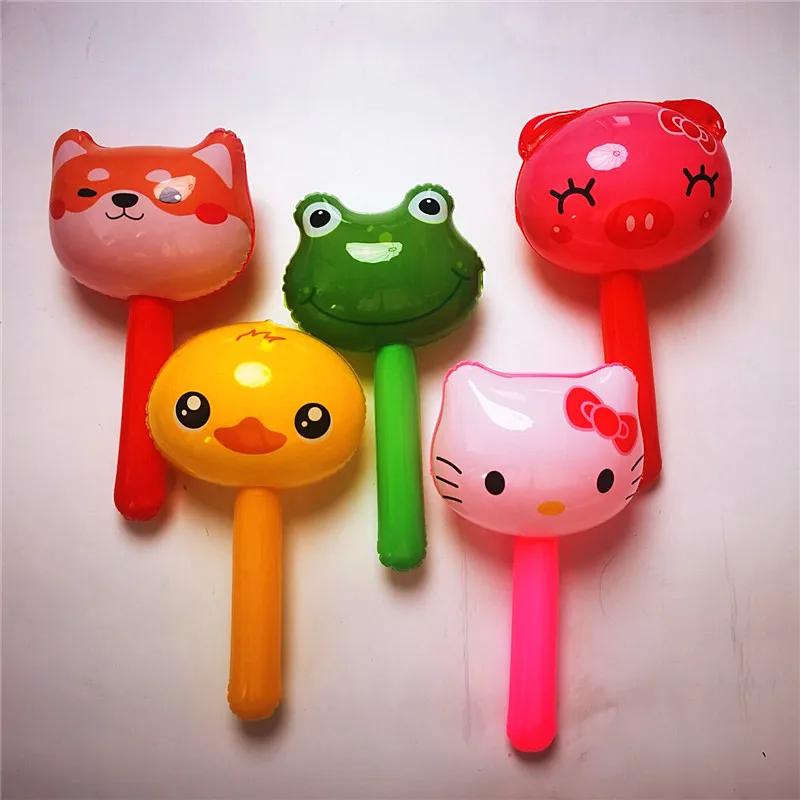 1PCS PVC Children Outdoor Inflatable Toys Cute Animal Head Hammer Shape Design Baby Early Education Ability Training Props Bells