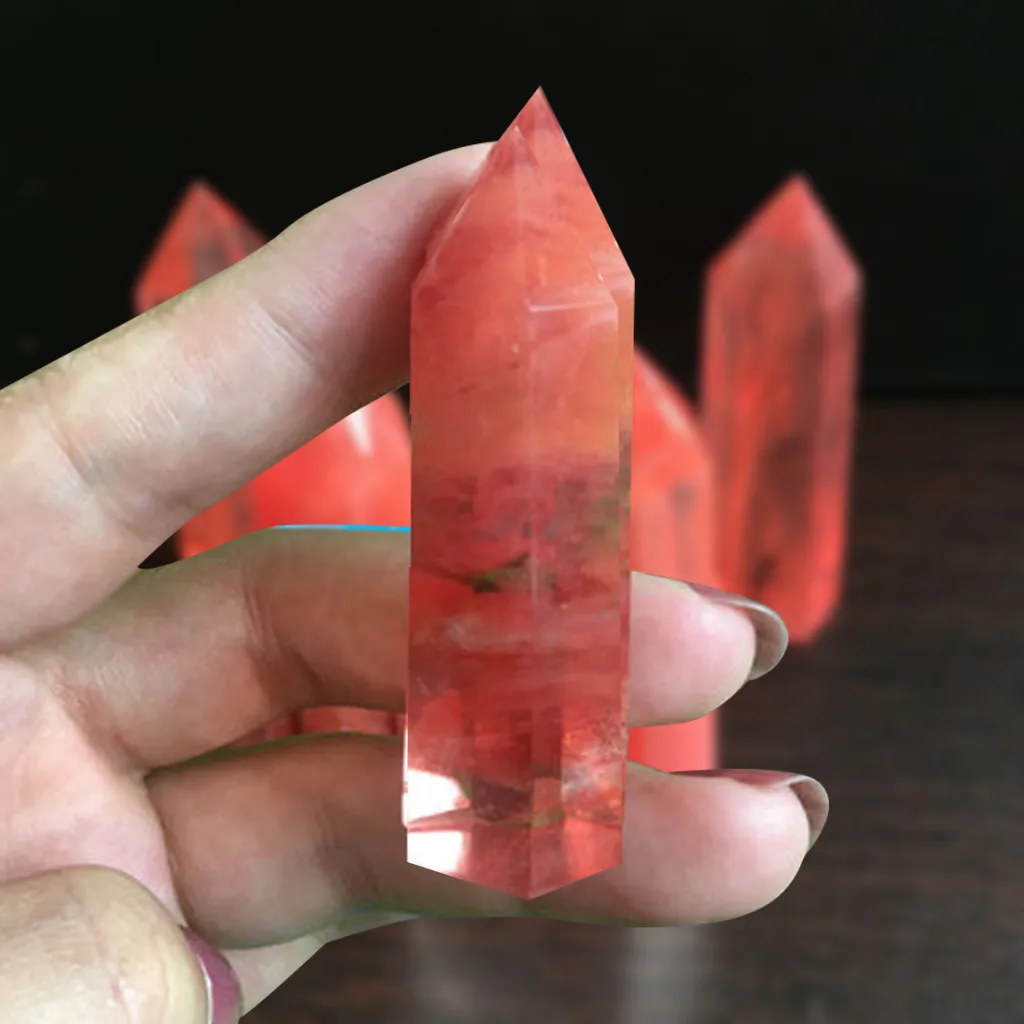 40-50mm Red Natural Crystal China Rhodochrosite Quartz Point Healing Stone Hexagonal Prisms Obelisk Wand Treatment Stone Diy