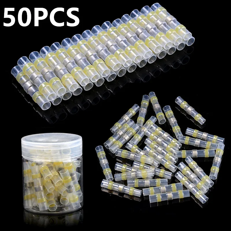 50PCS Heat Shrink Soldering Sleeve Terminals Insulated Waterproof Butt Wire Connectors Electrical Wire Soldered Terminals