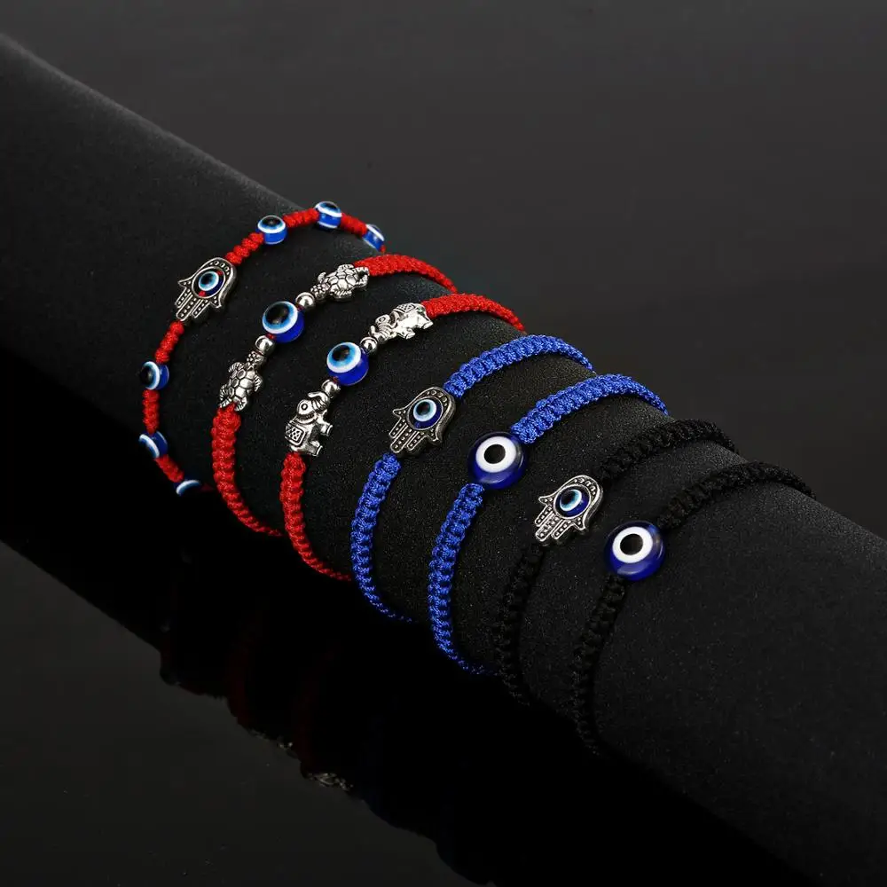 Turkish Blue Evil Eye bracelets For Women Men Hand Elephant Tortoise Charm Red Black Rope String Chain Bangle Men Lucky Jewelry