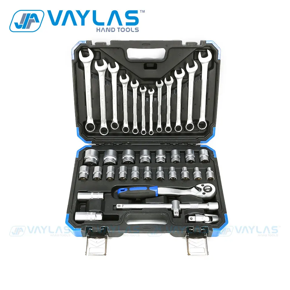 Vaylas 37pcs Hex Short Socket Set 72T Ratchet Socket Wrench Set Combination Wrench Set for Car Repair Hand Tools with Blow Case