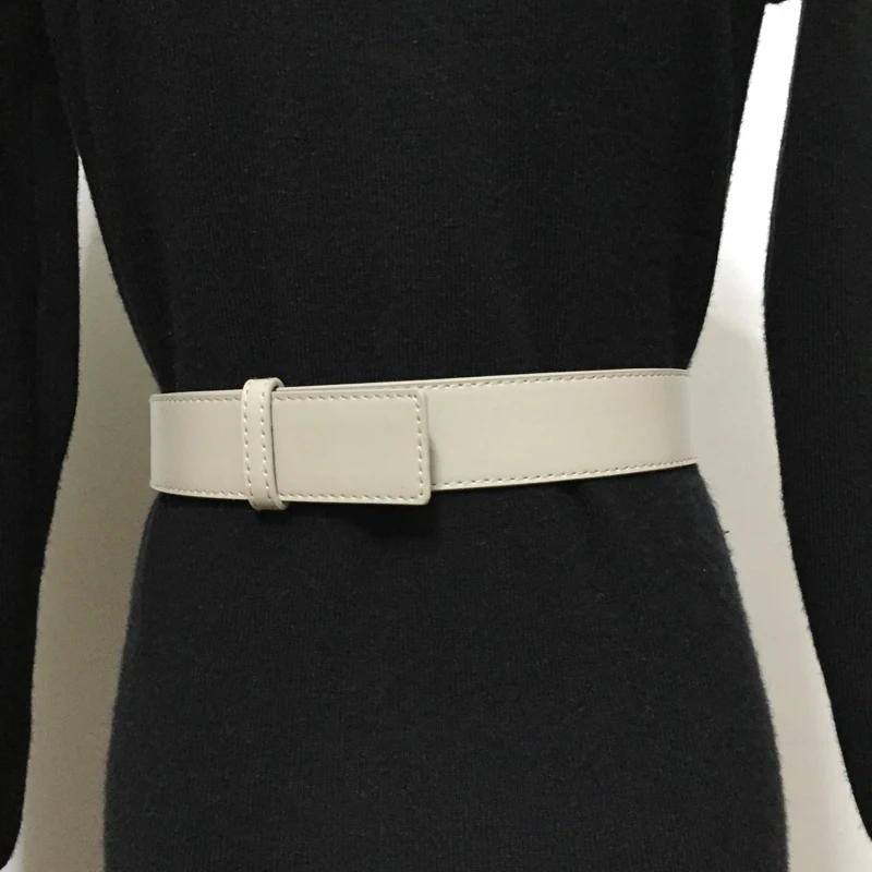 3.7cm Wide Women Belt Black Simple Versatile Decoration Buckle European American Waist Cover Apricot Red PU Without Needle 108CM