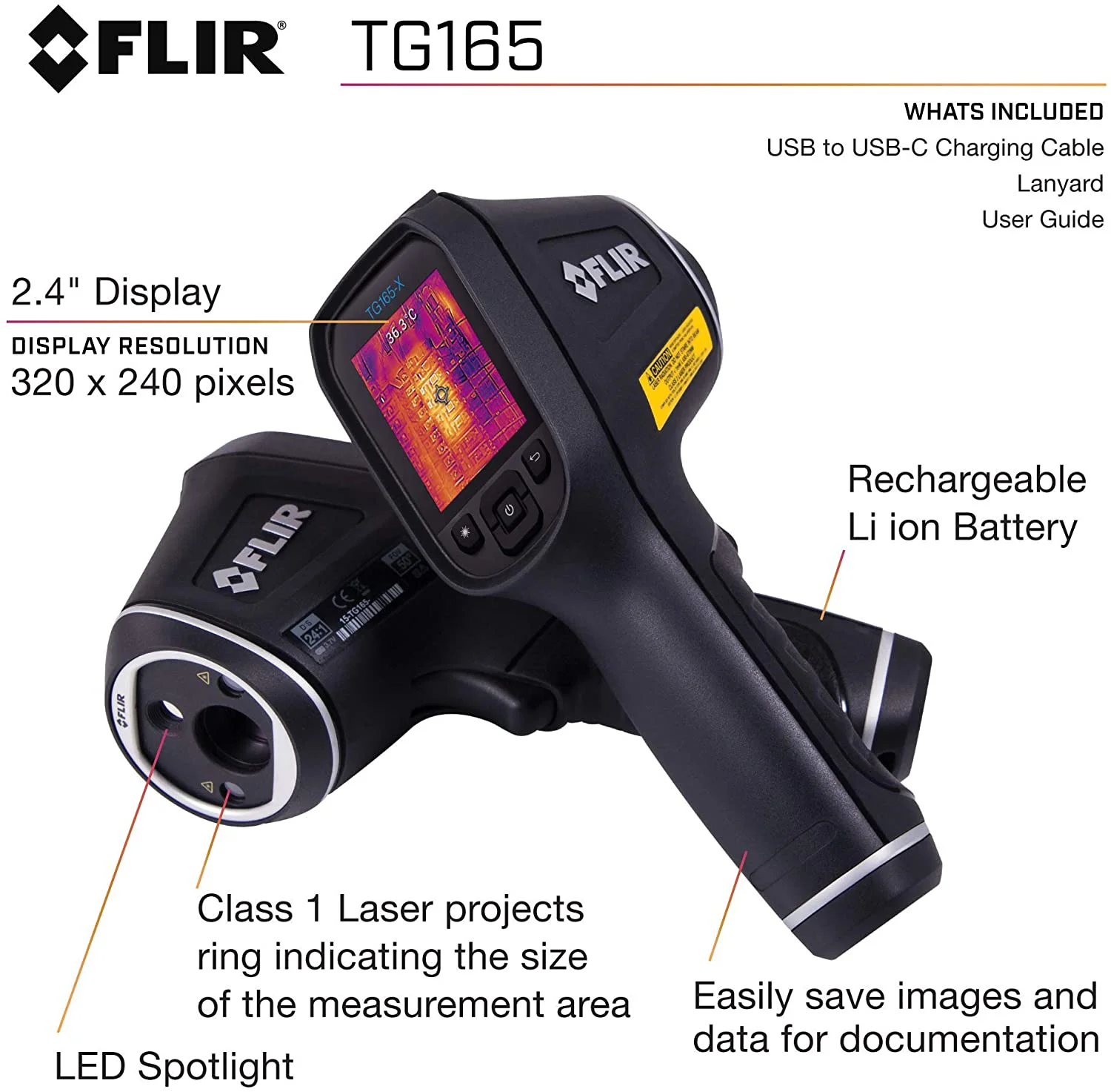 FLIR TG165-X Spot kamera termowizyjna przemysłowa ręczna rura grzewcza inspekcja elektryczna TG165 laserowa kamera termowizyjna na podczerwień