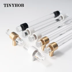 Various Sizes Transparent Acrylic+brass Drawer Knobs White T bar Handle Bathroom Pulls Kitchen Cabinet Door Handle Pull