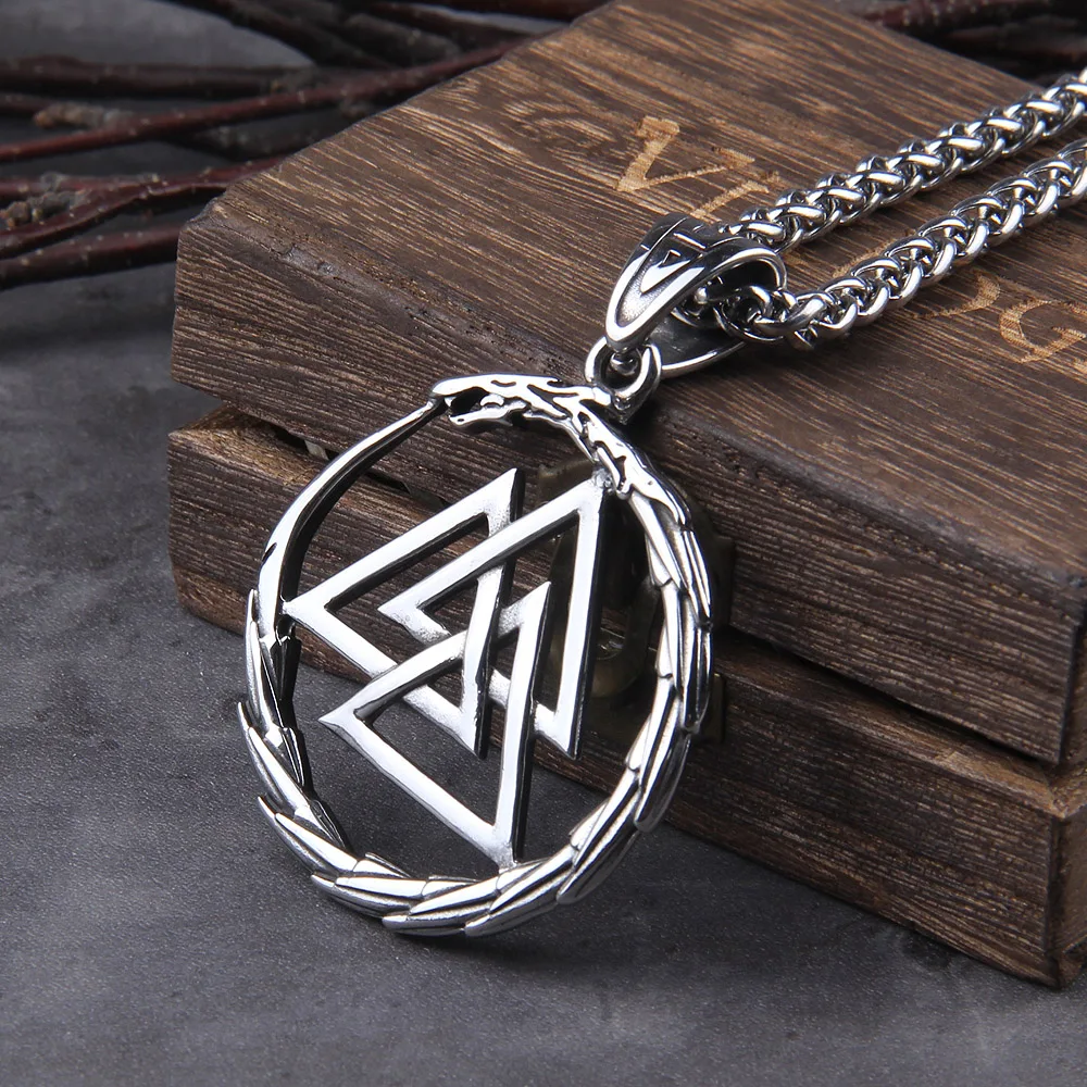 Norse Viking Dragon Necklace Stainless Steel Men Vintage Self-Devourer Viking Ouroboros Pendant Necklace Hip Hop Biker Jewelry