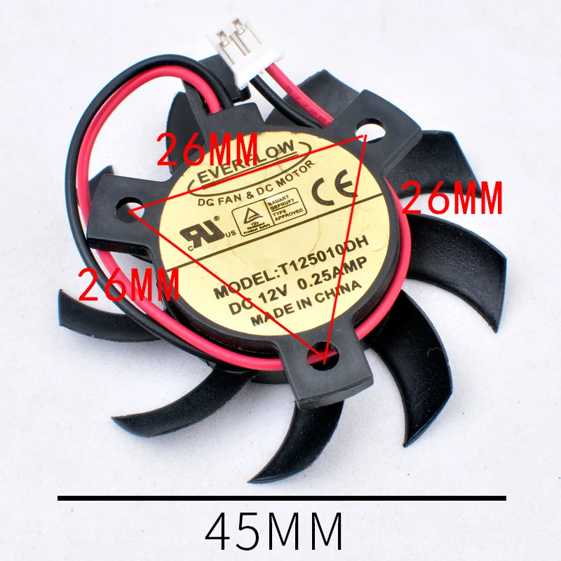 T125010DH diameter 45mm hole pitch 26mm DC12V 0.25A router heat sink cooling fan