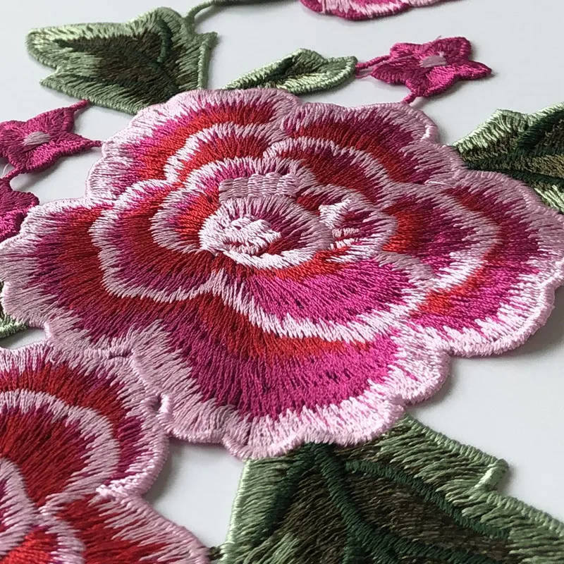 1Set Long Rose Peony Flower Patch Chinese Style Embroidery Patches Clothing Applique Sew  DIY Embroidered Stickers for Clothes