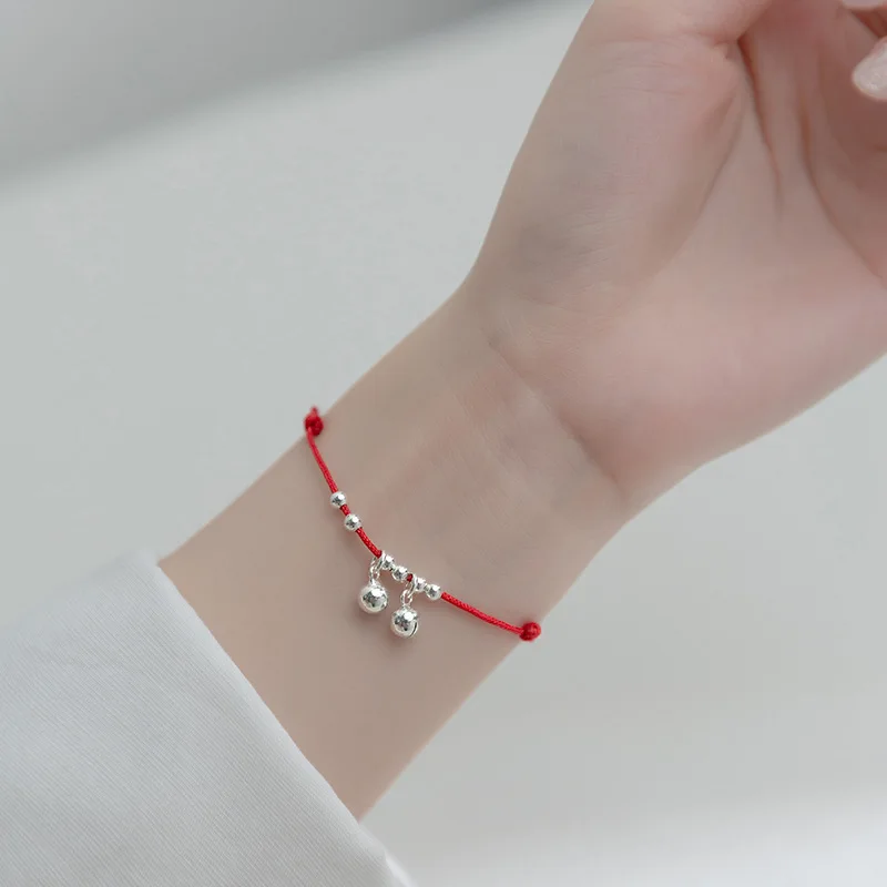 La Monada 925 Sterling Silver Double Bell Red String Bracelet Adjustable Lucky Red Rope Bracelet for Women
