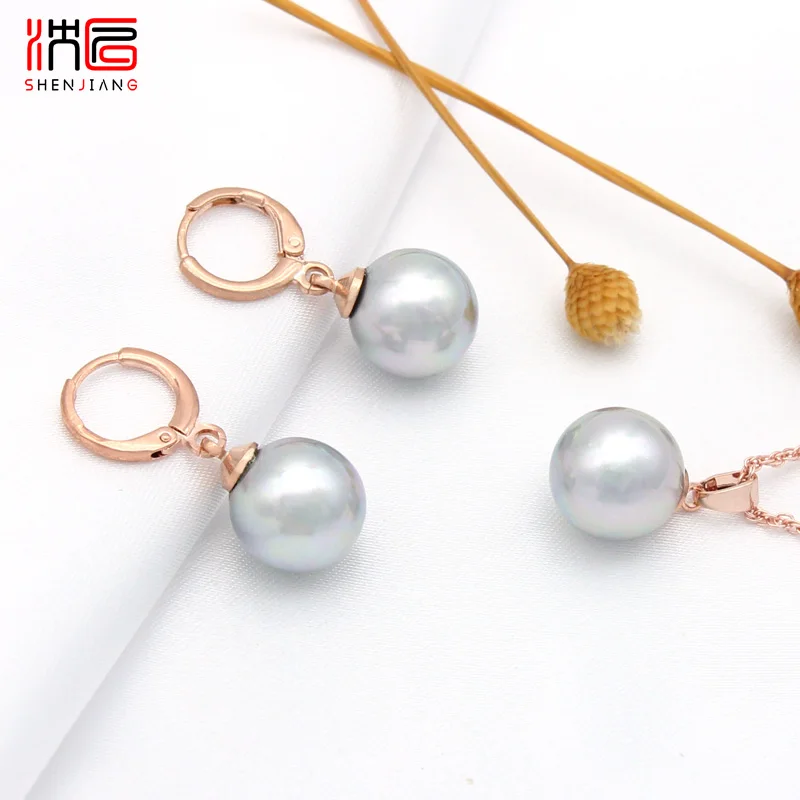 SHENJIANG New Elegant Round Simulated Pearl Dangle Earrings Jewelry Sets For Women Wedding Party Fashion Fine Pendant Necklace