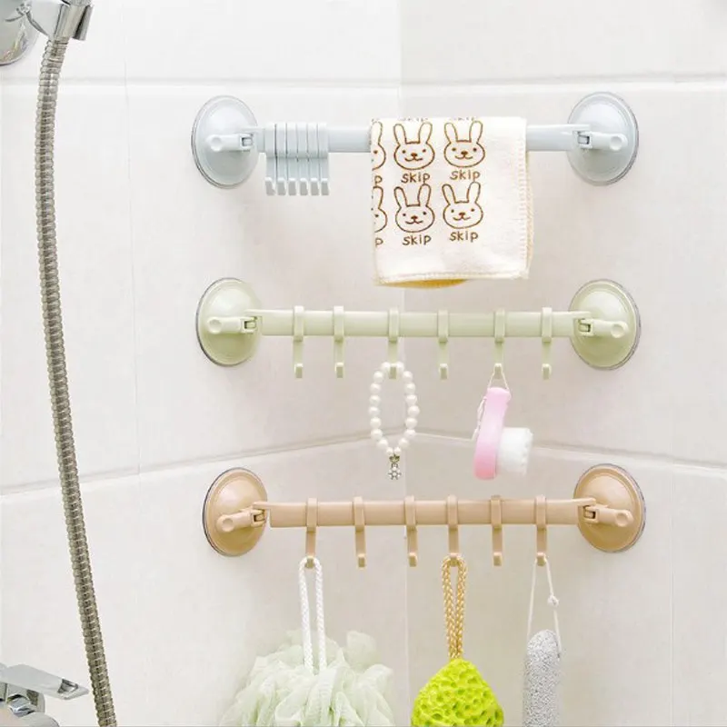 T suction cup rotating towel rack 6-link rack Multi-function towel rack bathroom towel rod curtain rods  shower rings