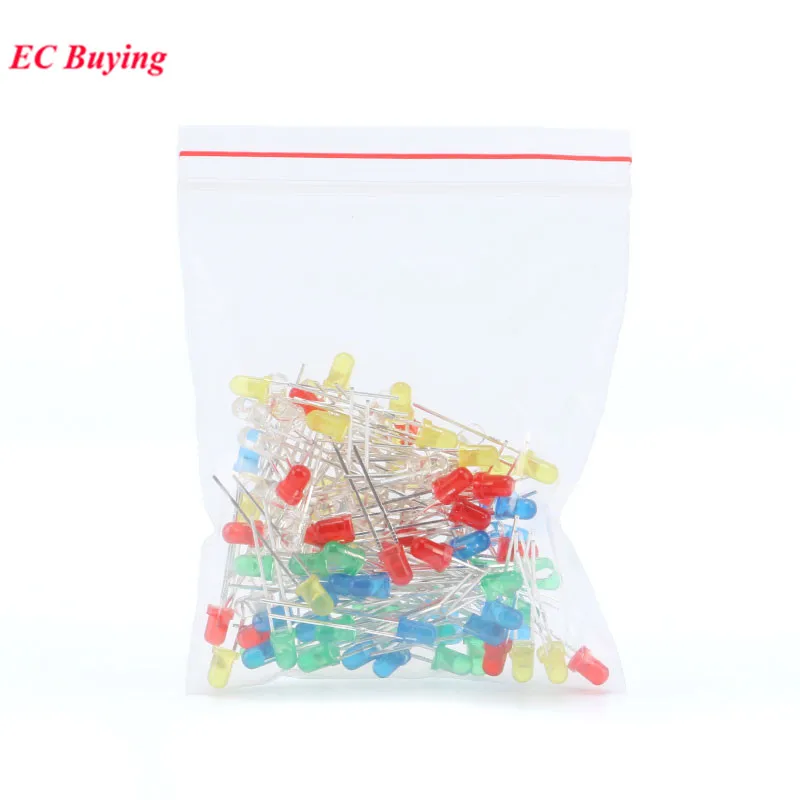 100pcs 5MM Led Diode Kit Mixed Color Colorful Red Green Yellow Blue White Set Assorted Light Emitting Lamp Electronic Diy Kit
