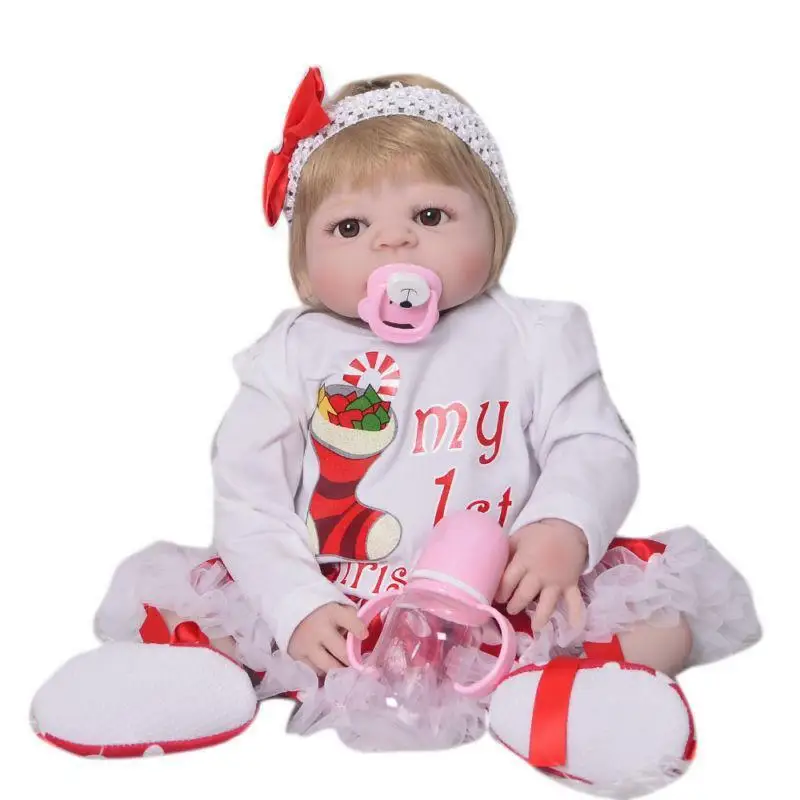 

Full Body Vinyl Silicone Alive Girl Dolls 22'' Reborn Baby Doll 1st Xmas Toddler Dolls For Girls Baby Doll Toy Girl Toys For Kid