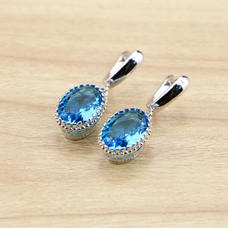 

Punk 925 Sterling Silver Jewelry Sky Blue CZ Drop Dangle Earrings For Women Free Gifts Box