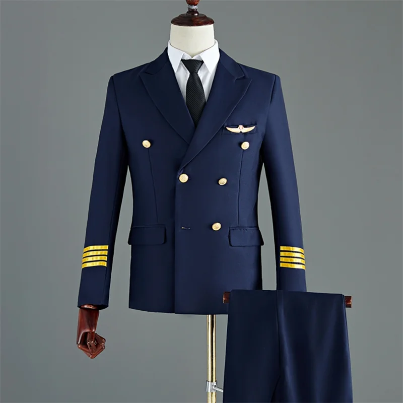 New Aviation Uniform Male Staff Costume Performance Suits Men Clothing Airline Captain Pilot  Cosplay