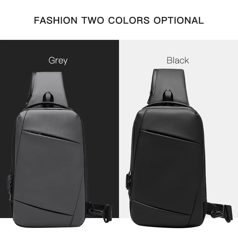 OZUKO Men USB Charging Crossbody Bags Waterproof Messenger Chest Bag Male Short Trip Sling Bag Large Capacity Shoulder Bag Black