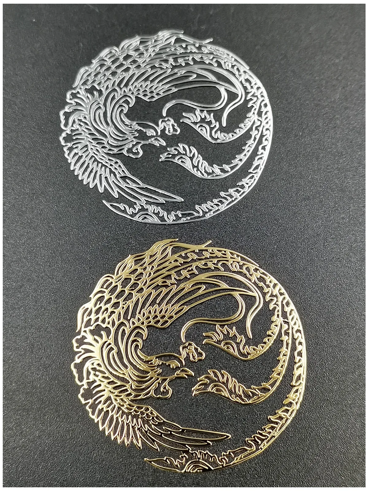 2 Pcs Metal Gold Silver Phoenix Dragon Vinyl Sticker Cellphone Decal Stickers for Laptop Iphone IPAD or Car Windows