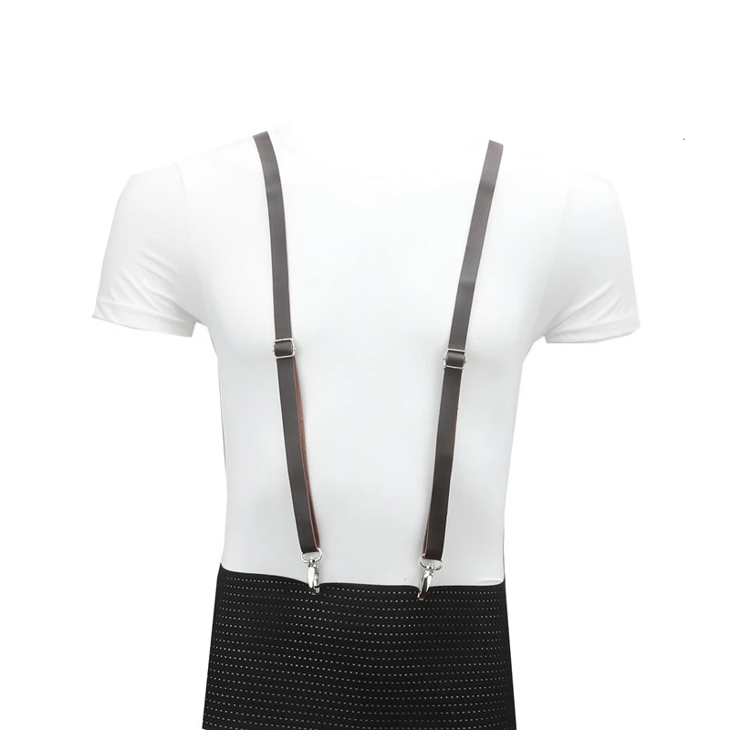 Tirantes de piel auténtica para hombre y mujer, pantalones ajustados de 1,5 cm de ancho con Tirantes ajustables, 2 niveles, 4 Clips