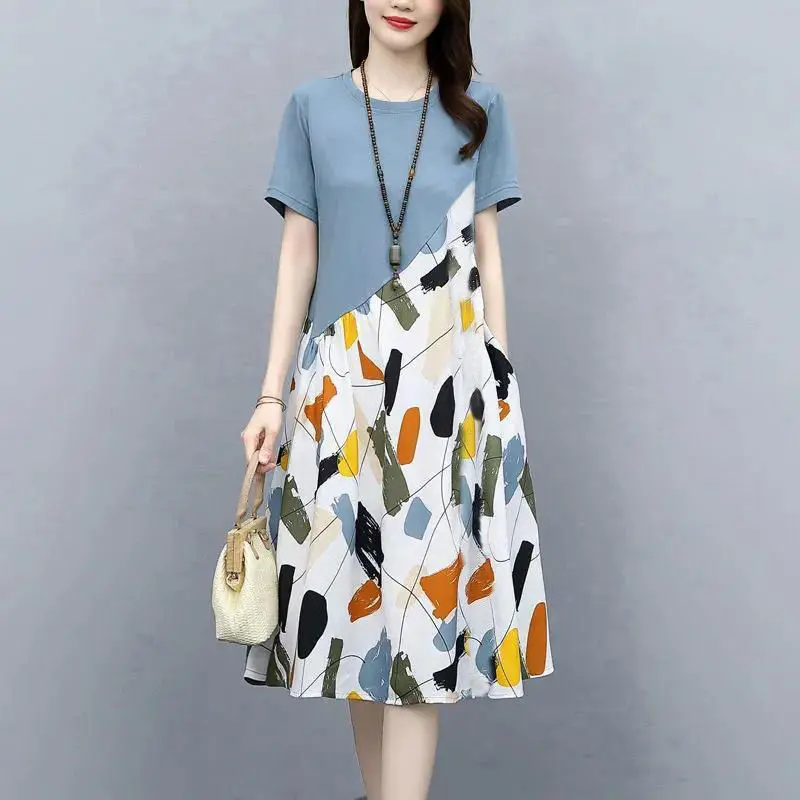 

Broken flower large size dress women's summer 2021 new loose style foreign style thin cotton splicing skirt