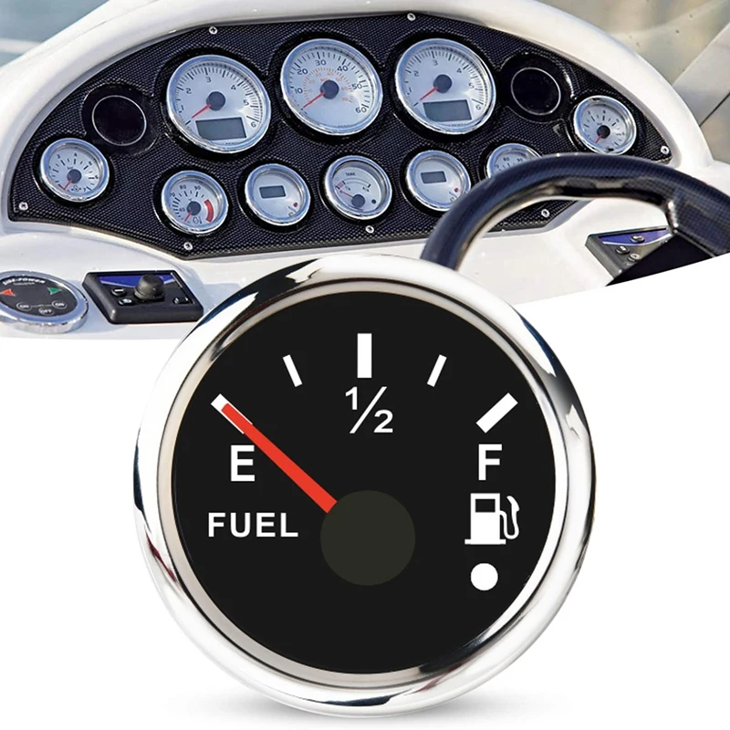 52mm Fuel Level Gauge 0-190Ohm Switchable 240-33Ohm Fuel Oil Level Meter Waterproof Boat Car Gauges with Alarm