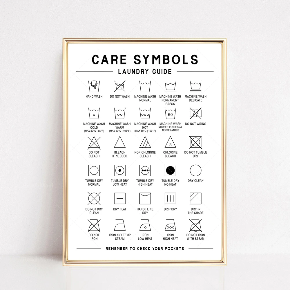 Laundry room printing set 2 prints | Laundry room decoration | Care symbols | Decontamination guide | Laundry room logo decorati