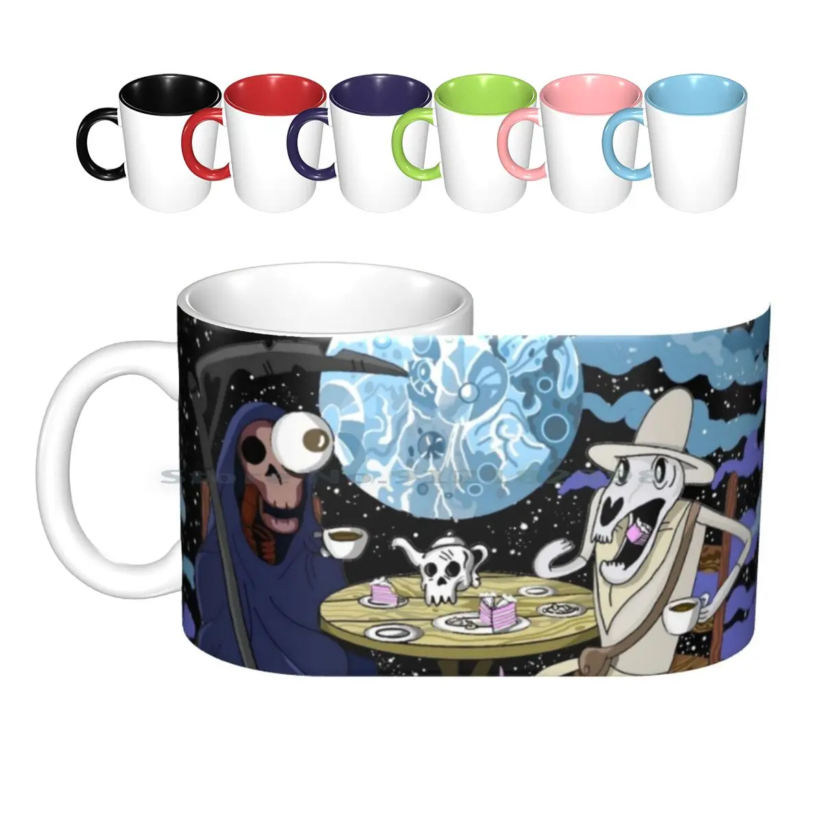 The Tea Party Of Death Ceramic Mugs Coffee Cups Milk Tea Mug The Midnight Gospel Fan Art Colorful Creative Artistic Cartoon