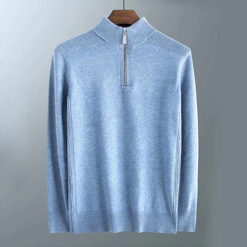 

2020 Winter New Men's Warm Wool Sweater Business Fashion Slim Fit Thick Turtleneck Zip Sweater Male Brand Pullover Clothes