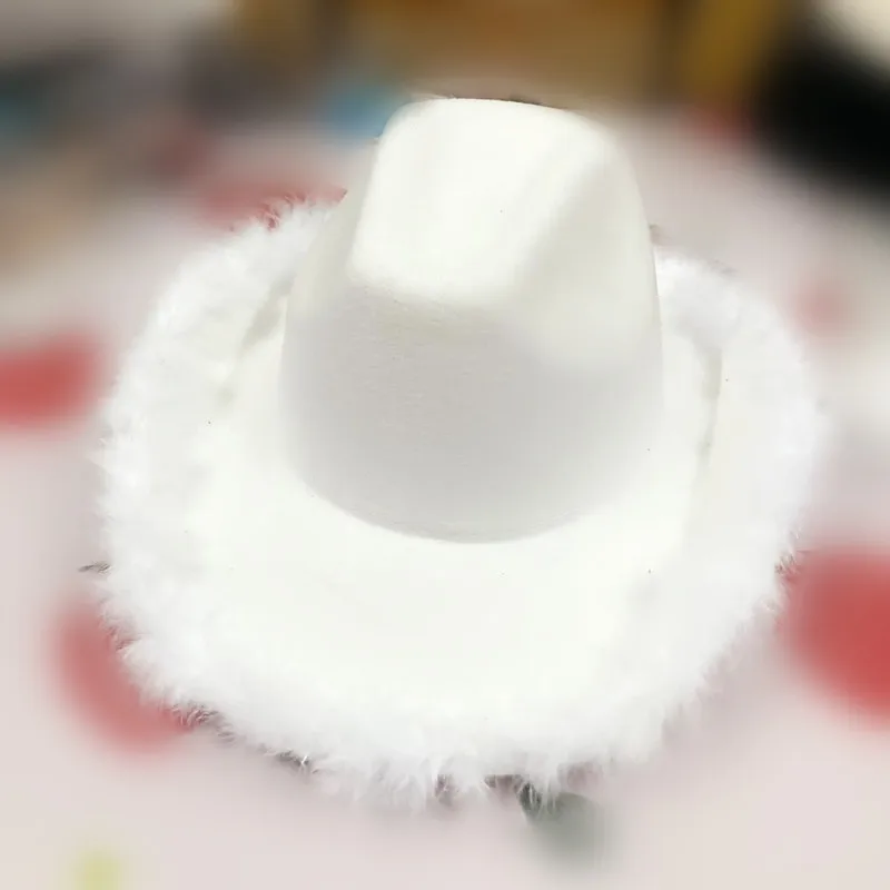 White Feather Fedora Hats Women Winter Cows Jazz hats cowboy hat winter cap Decorative hat wool Jazz Panama hat wholesale