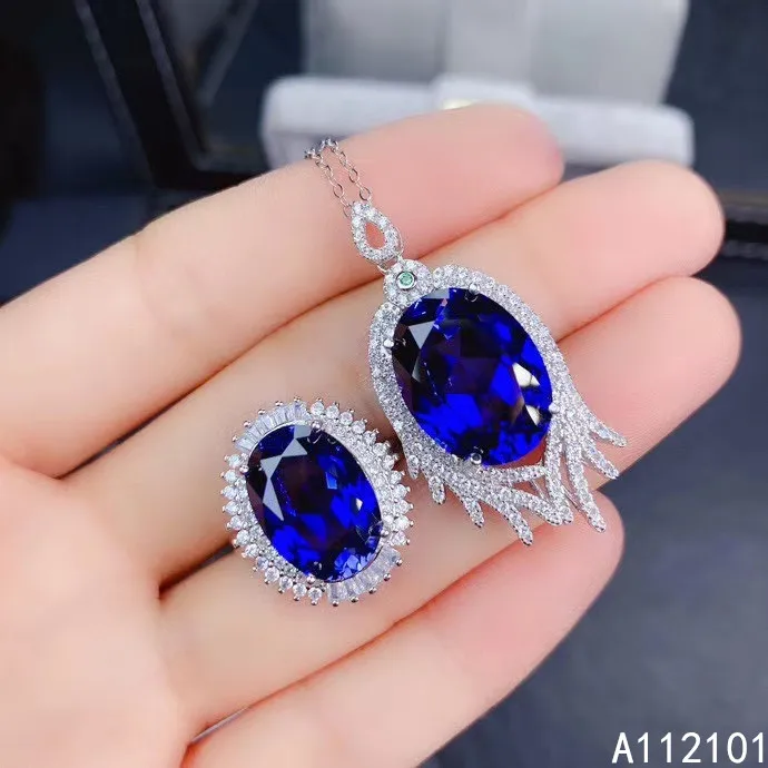 

KJJEAXCMY Fine Jewelry 925 sterling silver inlaid natural sapphire girl noble necklace pendant ring set support test with box