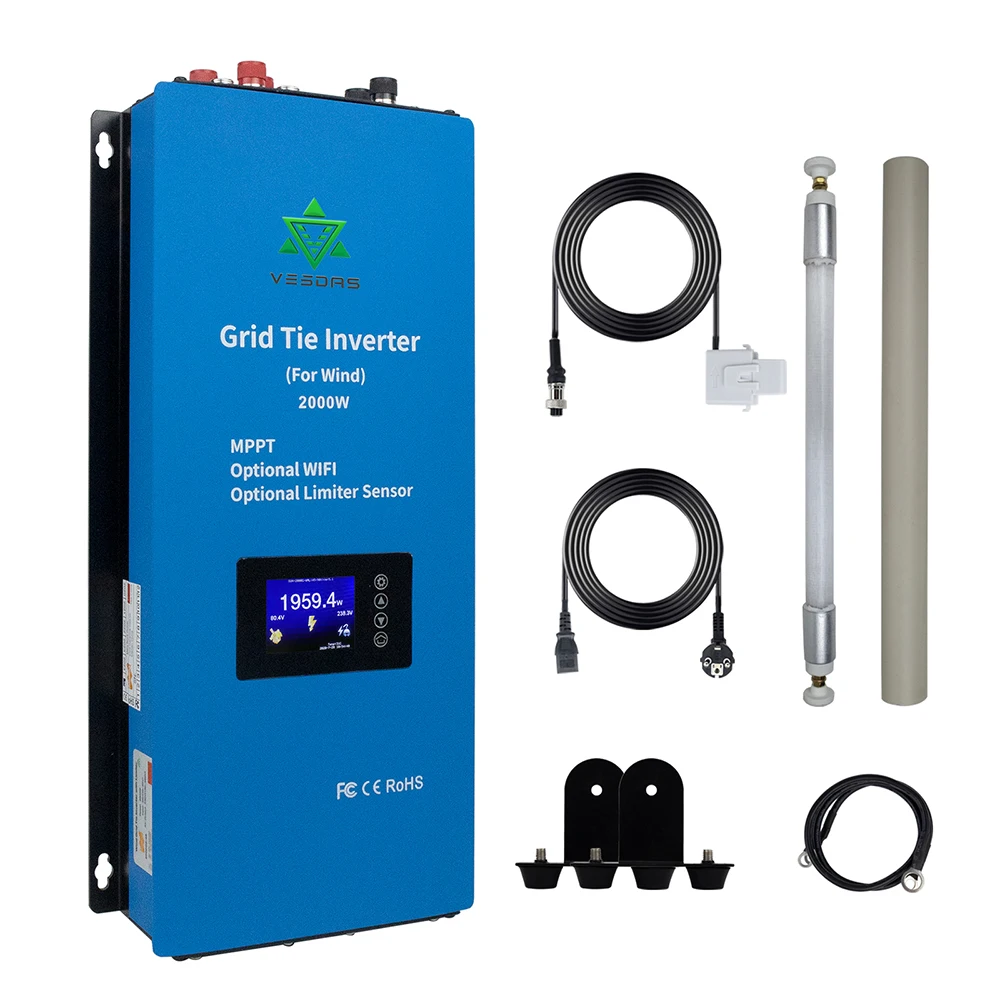 2KW Wind Power Inverter MPPT On Grid Tie Inverter Limiter Sensor Dump Load Pure Sine Wave 230VAC For 48V Wind Turbine Generator