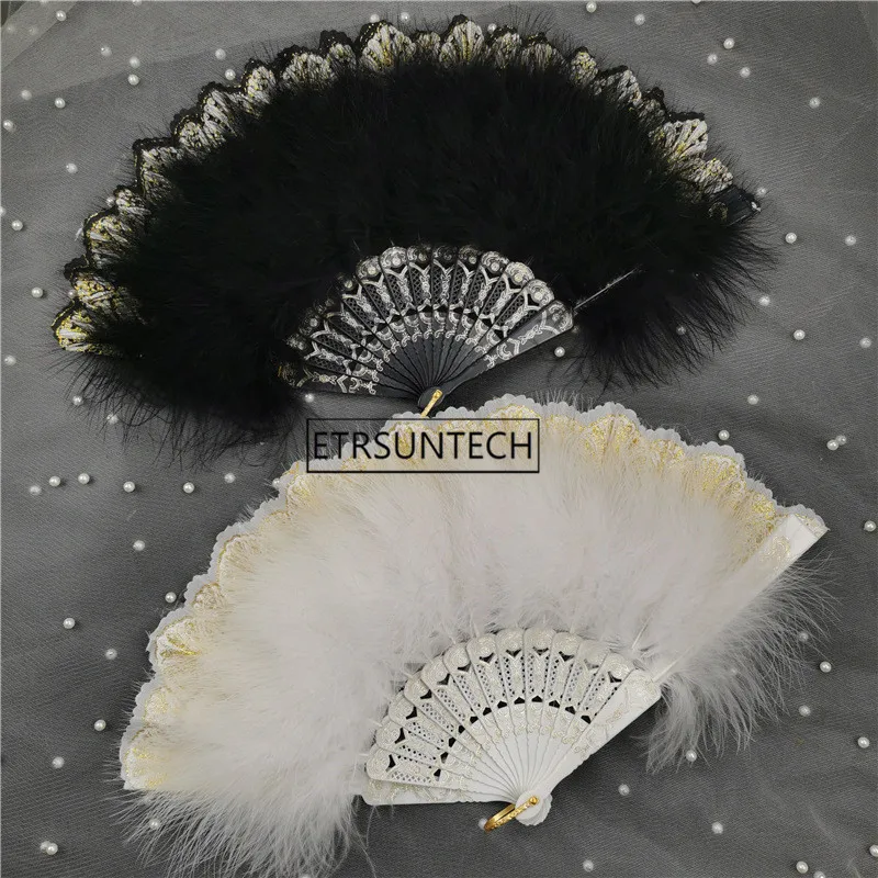 30pcs Feather Folding Fan European Girl Gothic Court Dance Hand Fan Art Craft Gift Wedding Party Decoration