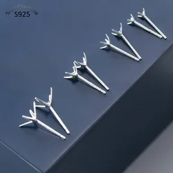 6pcs Real Solid 925 Sterling Silver Earring Four Claws Stud Needle Post Pins Earrings Settings DIY Jewelry Making Findings