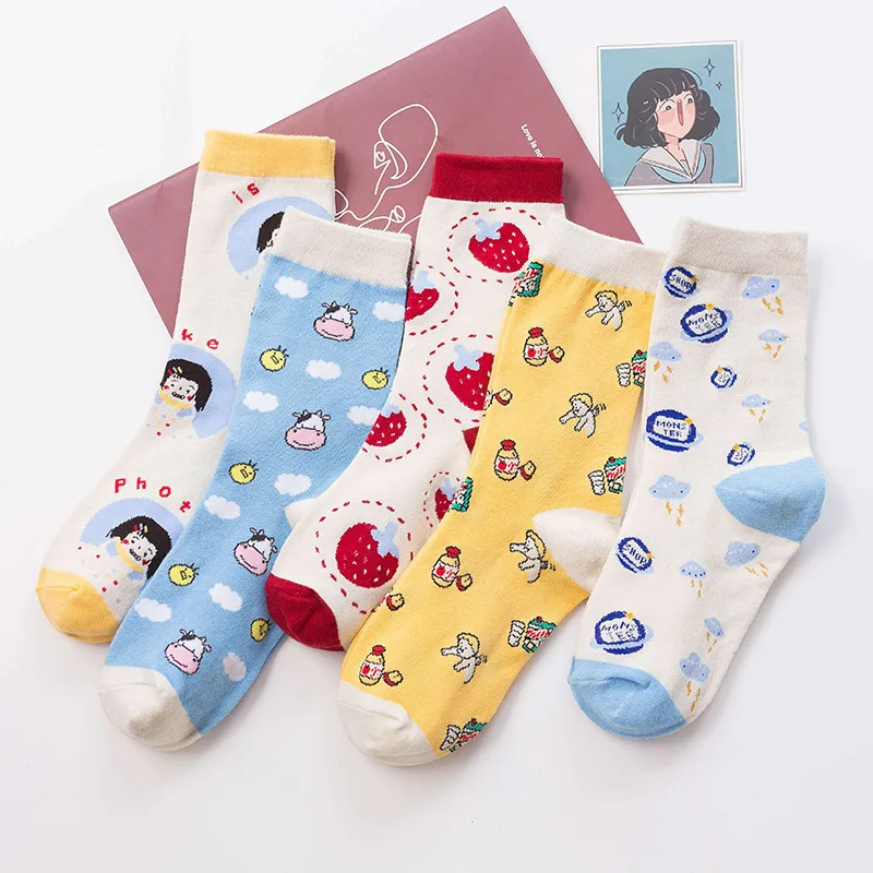 

Cartoon Anime Calf Ladies Pure Cotton Sock Sweet And Versatile Women's Socks Spring And Summer New Products Korean Style