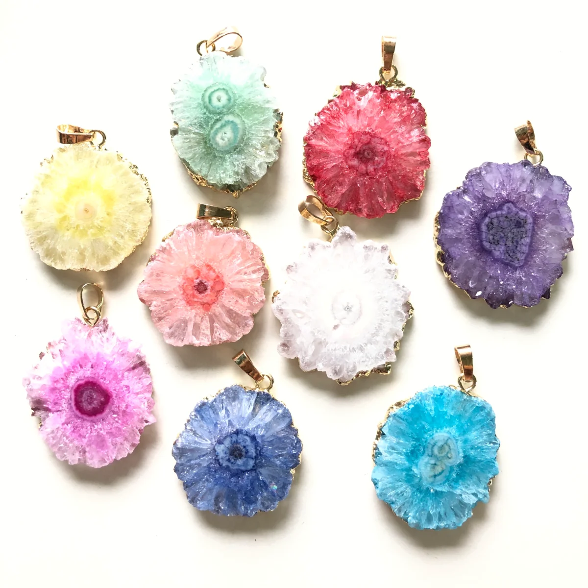 1PC Premium Quality Gold Plated Colorful Natural Quartz Sunflower Agate Druzy Charm Pendant for Jewelry Bracelet Necklace Making