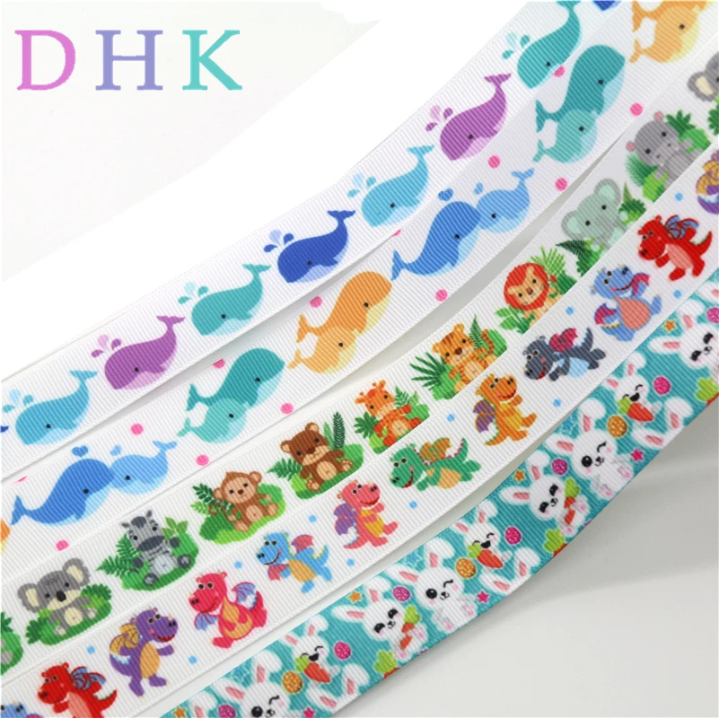 

DHK 50yards whale animals dinosaur rab Printed Grosgrain Ribbon Accessory hairbow headwear decoration Wholesale DIY OEM S1091