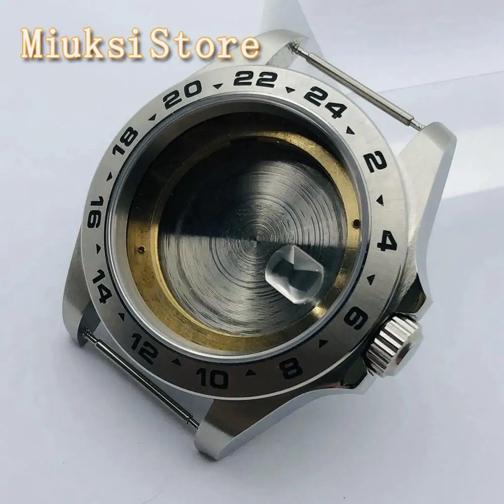 43mm sterile silver watch case sapphire glass date fit ETA 2836, Miyota 8205 8215 821A 82 series, Mingzhu DG2813 3804 movement