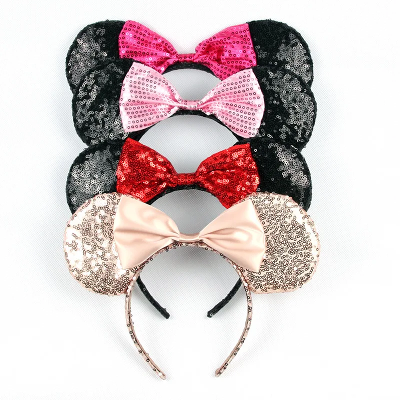 Hairs Bows Minnie Mouse Ears Headband Festival DIY Accessories Hairband Christmas Sequin Hair Bows for girls women gift