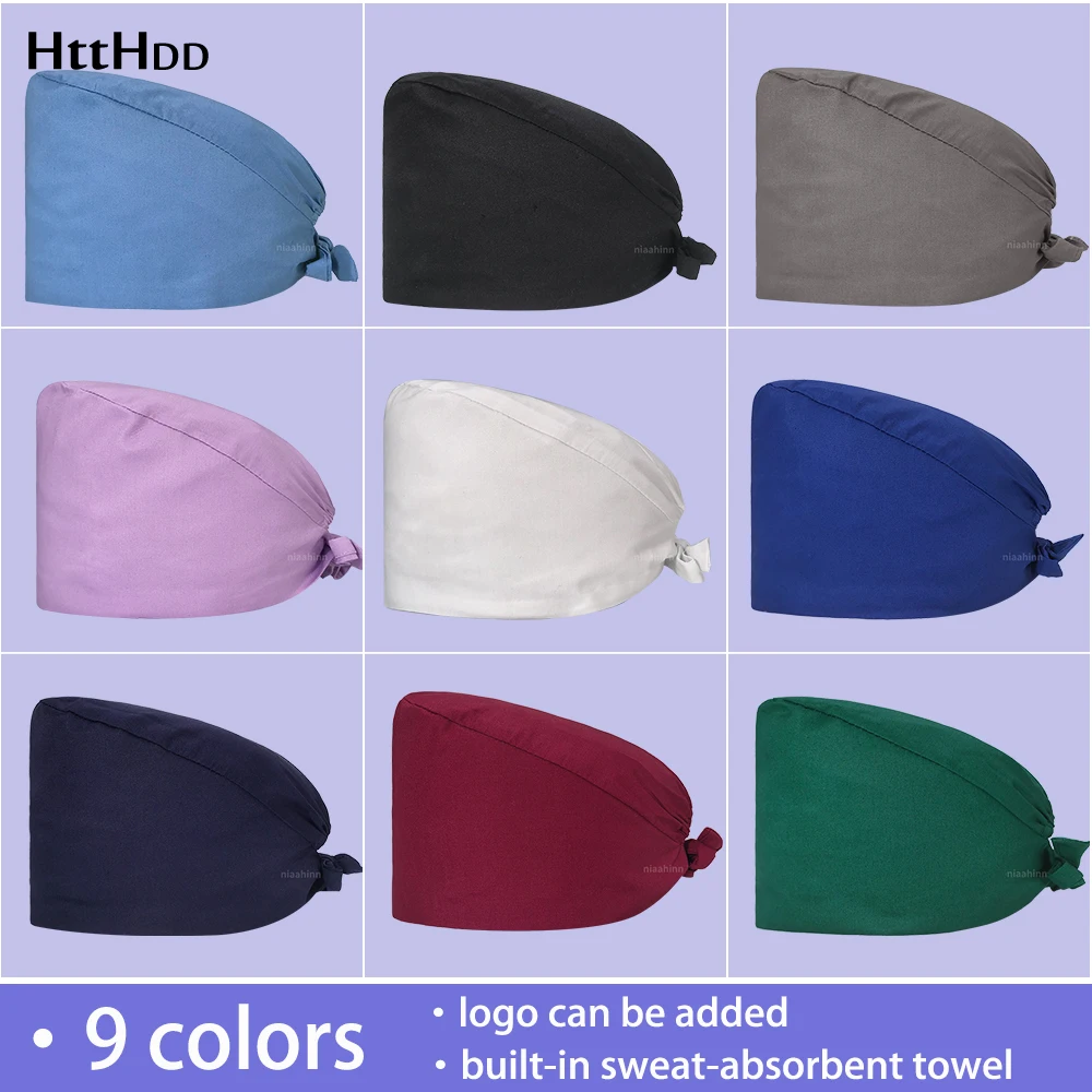 New Solid Color Wholesale Hospital Operating Room Female Work Medical Scrub Cap Spa Breathable Cotton Outdoor Dust Clinic Nurse