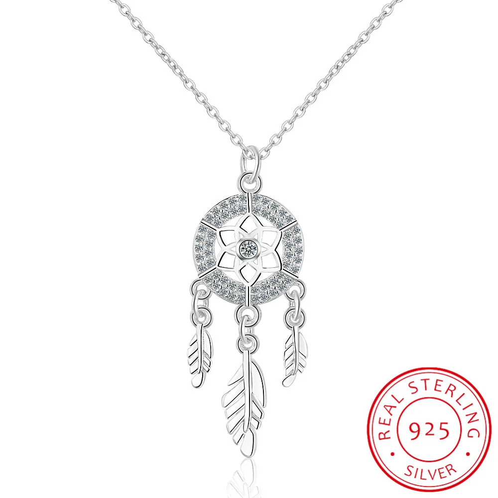 100% 925 Sterling Zilver Dreamcatcher Feather Charm Ketting Hanger Zilveren Dream Catcher Hanger Verklaring Choker Ketting