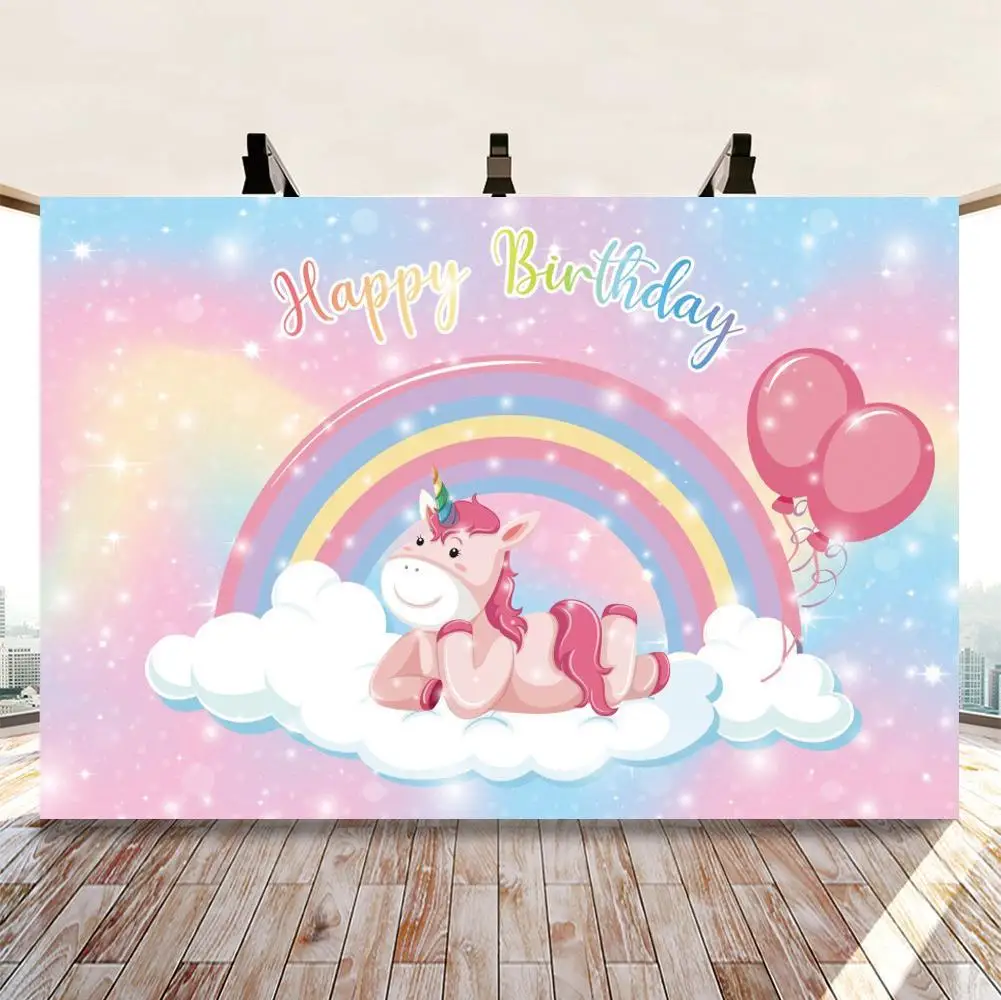 Радужный Единорог день рождения фон белый блестящий Единорог принцесса торт стол Декор Фон Вечеринка баннер поставки фотосессии