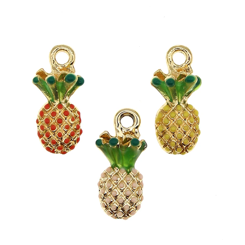 10pcs 9*18mm Enamel Pineapple Charms for Earrings Pendants Necklaces Making Cute Fruit Charms Handmade DIY Jewelry Accessories