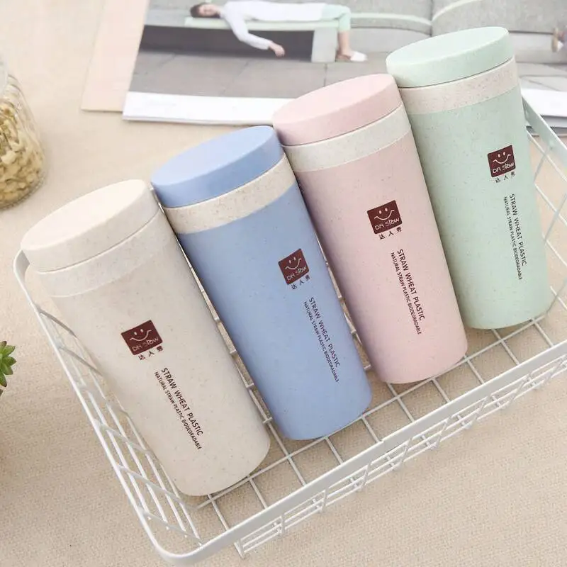 Wheat Straw Fiber Cups 300ml Insulated Thermos Water Thermal Mug