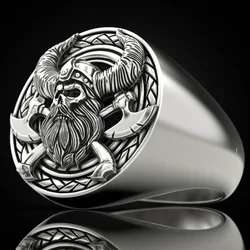 KOFSAC 2021 Trendy 925 Sterling Silver Rings For Men Party Hip Hop Personality Norse Mythology Pirate Skull Ring Jewelry Hot