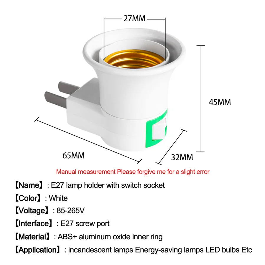 E27 LED Light Male Sochet Base Type To AC Power 220V EU Plug Lamp Holder Bulb Adapter Converter With ON OFF Button Switch