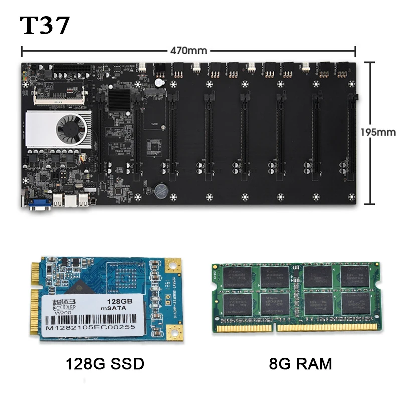 Материнская плата для майнинга, системные платы VGA HDMI 8-GPU для майнинга, криптовалюты с 128 ГБ Msata SSD 8 Гб 1600 ОЗУ